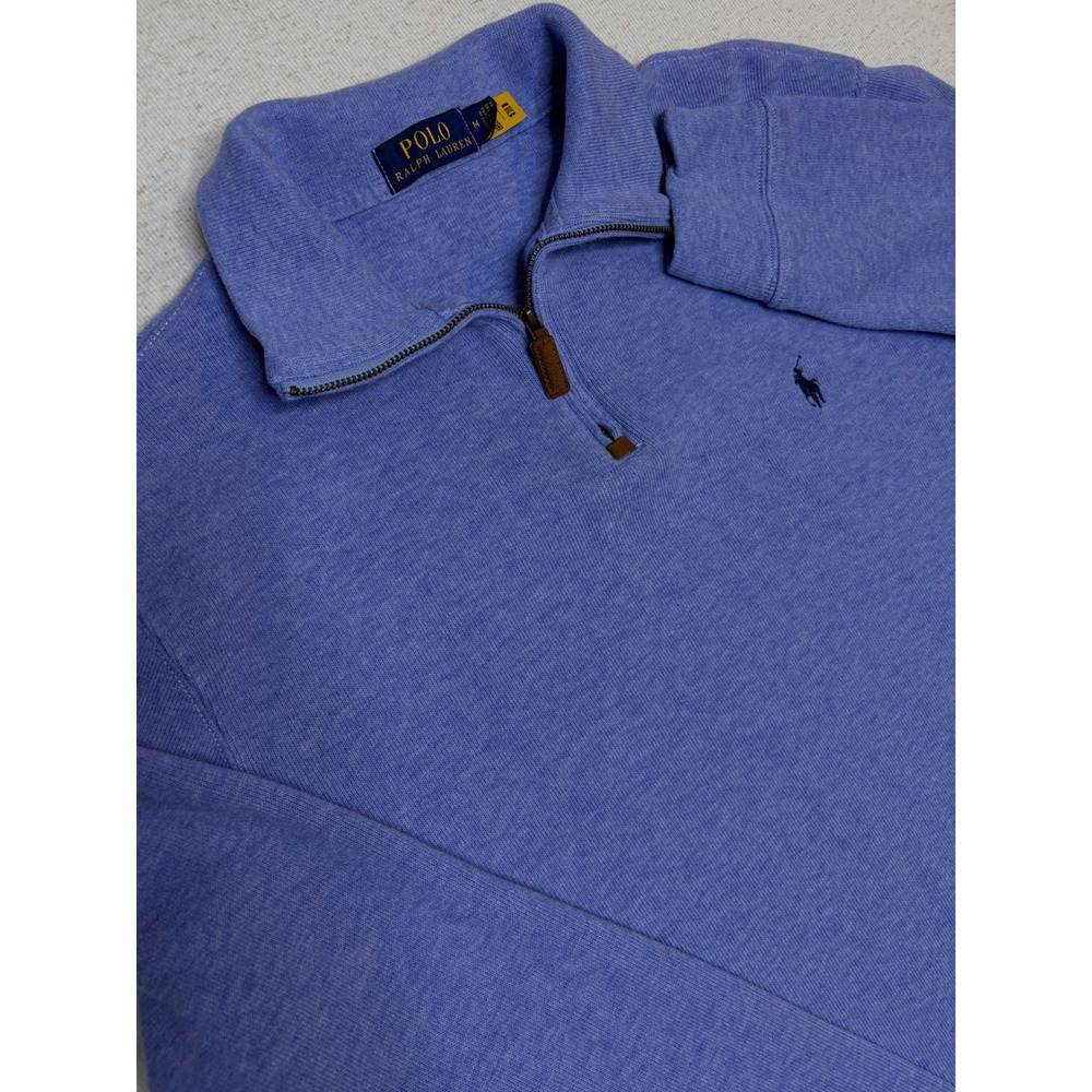 Polo Ralph Lauren Mens Medium Blue Cotton Quarter Zip Pullover Sweater Pony Logo